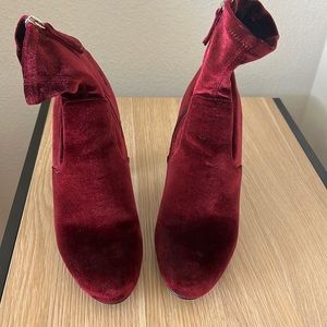 Steve Madden Editt Red Velvet Sock Heeled Ankle Boots